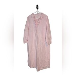 Vtg Pedal Pink Ruffled Long Flanel Floral Nightgown Size L Cozy GrannyCore Warm
